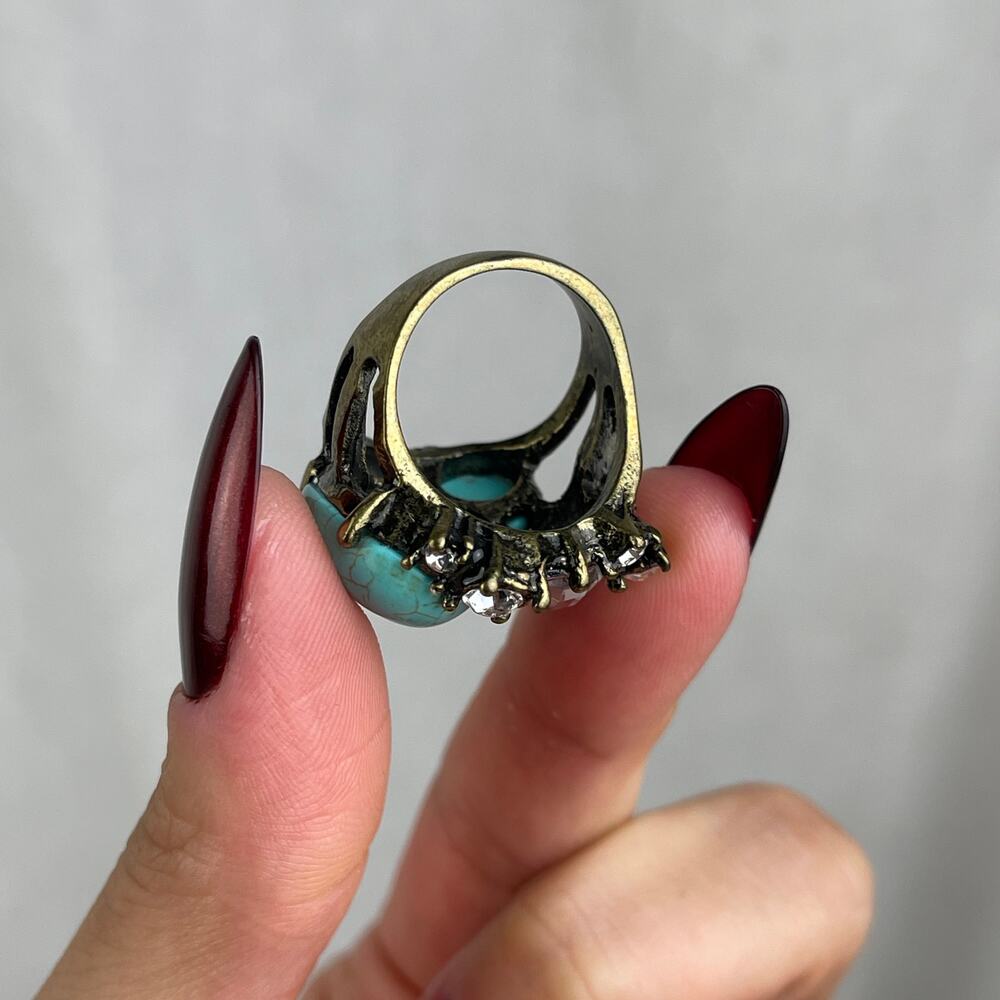 VTG Y2K Urban Outfitters Turquoise Howlite Rhinestone Statement Ring Gold 6-6.5 - Picture 13 of 16